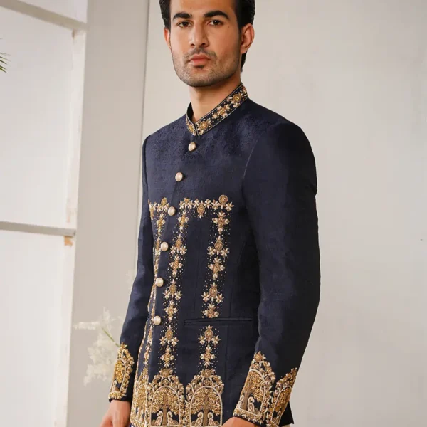 DARK BLUE EMBELLISHED PRINCE COAT