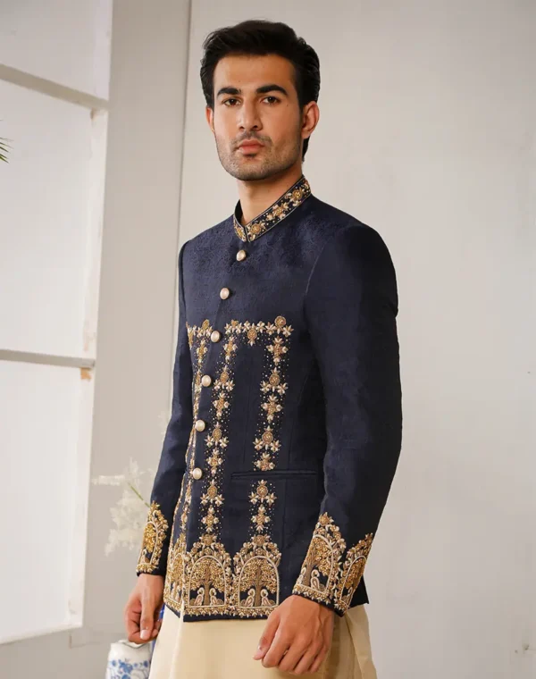 DARK BLUE EMBELLISHED PRINCE COAT