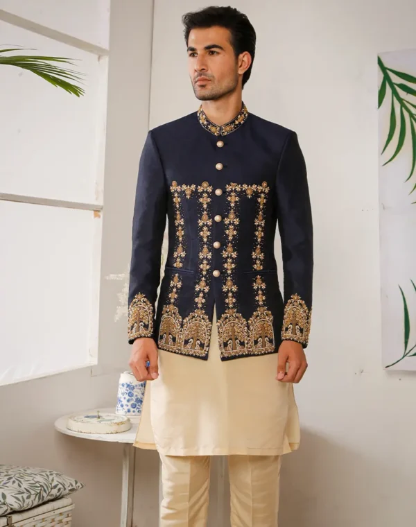 Second image of DARK BLUE EMBELLISHED PRINCE COAT
