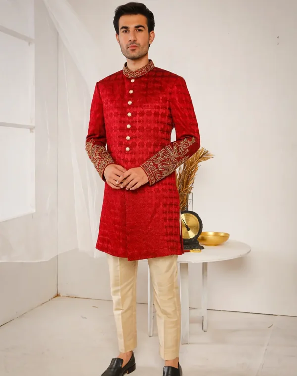 Second image of BLOOD RED SHERWANI