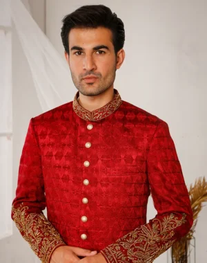 BLOOD RED SHERWANI