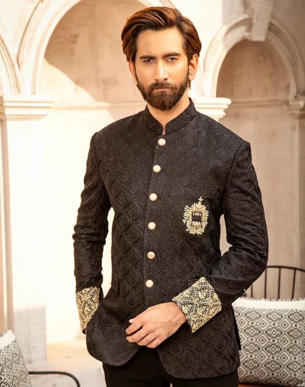 CROW BLACK EMBELLISHED PRINCE COAT