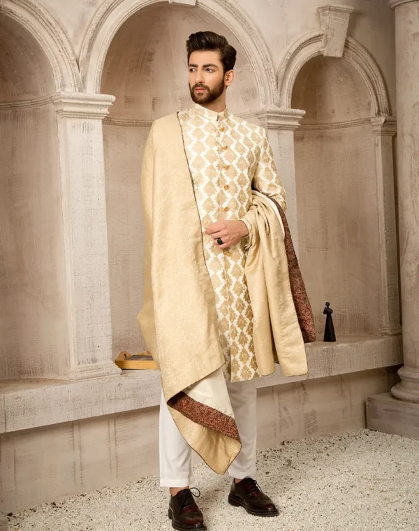 Second image of WHITE GOLD SHERWANI