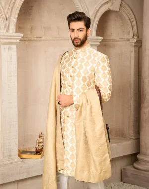 WHITE GOLD SHERWANI