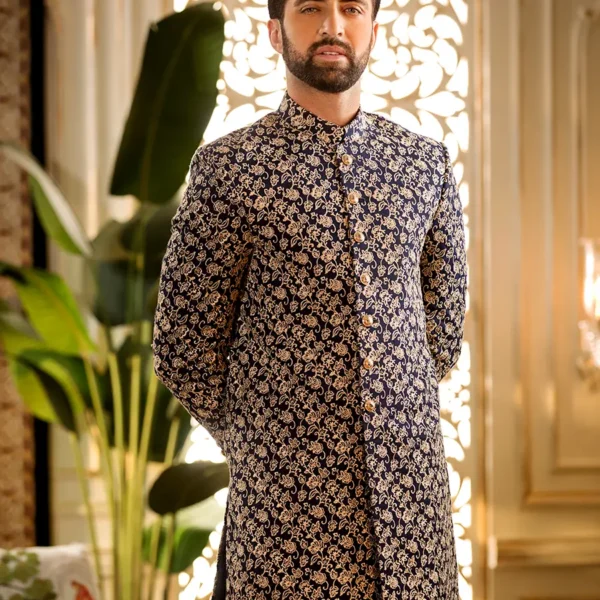 BLUE SHERWANI EMROIDERED