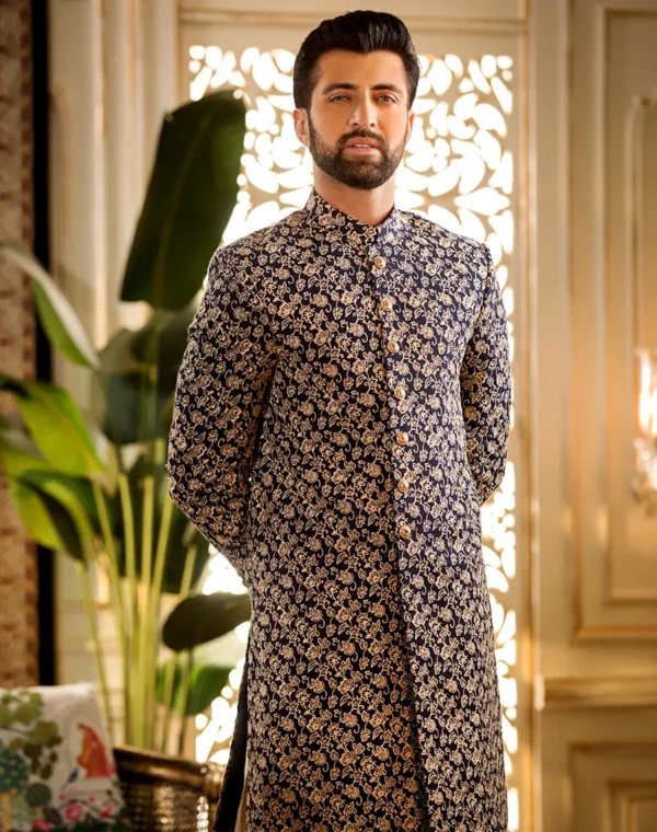 BLUE SHERWANI EMROIDERED