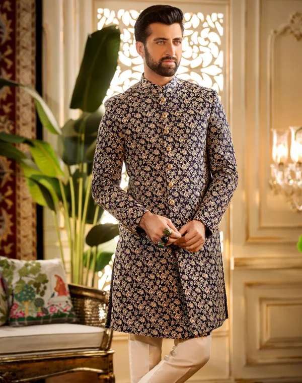 Second image of BLUE SHERWANI EMROIDERED
