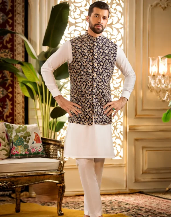 Second image of BLUE EMBROIDERED WAISTCOAT