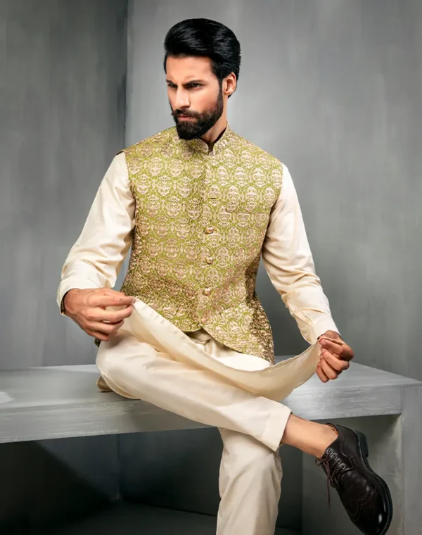Second image of LIME GREEN GOLD WAISTCOAT