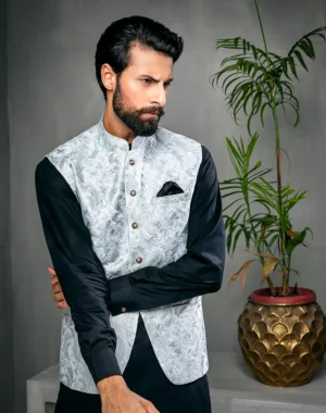 GREY EMBROIDERED WAISTCOAT