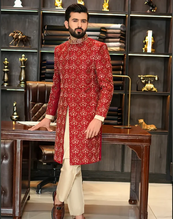 Second image of SIGNATURE ROYAL RED SHERWANI