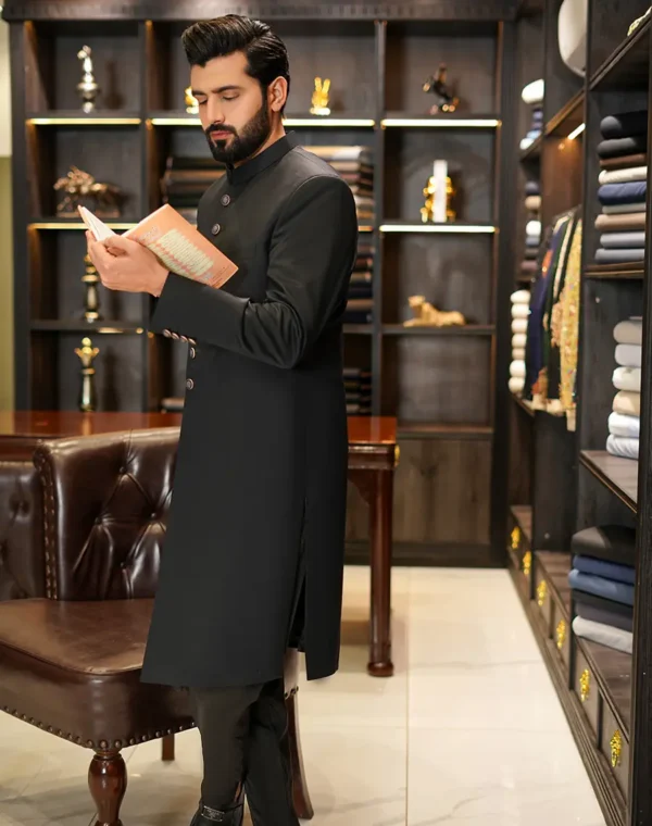 Second image of PLAIN BLACK SHERWANI